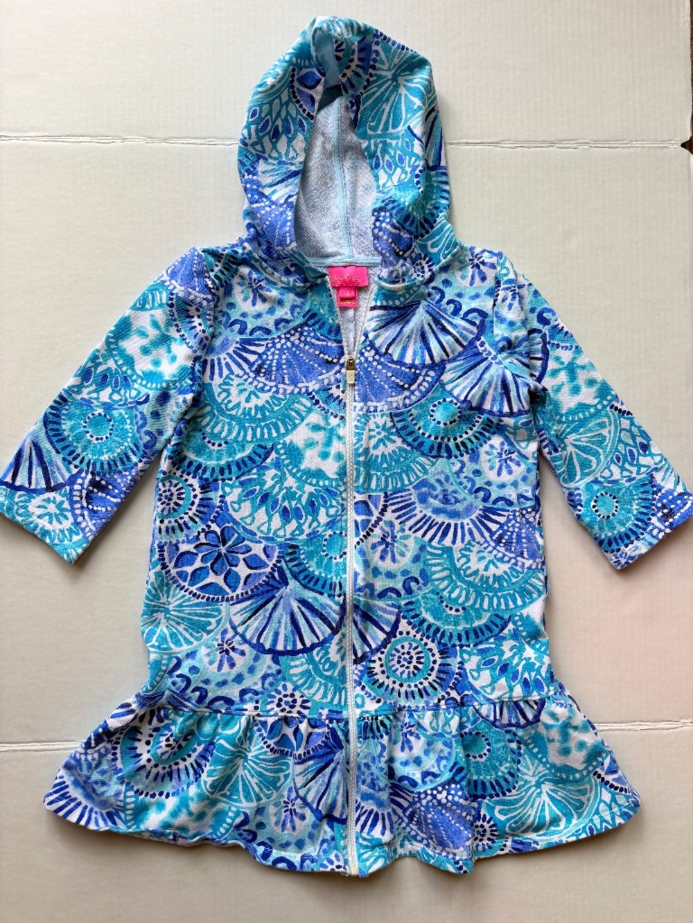 Lilly Pulitzer Girls Swim Cover Up Dress Size M (6-7) Blue Hooded Full Zip